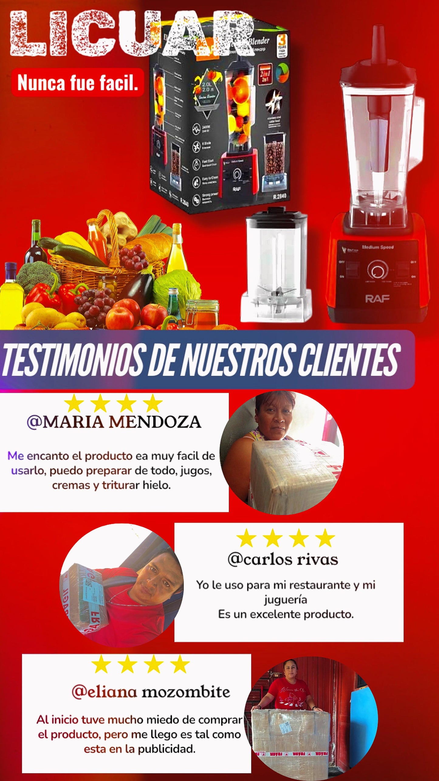 Licuadora marca RAF de 2 vasos 2400 WTS de potencia.