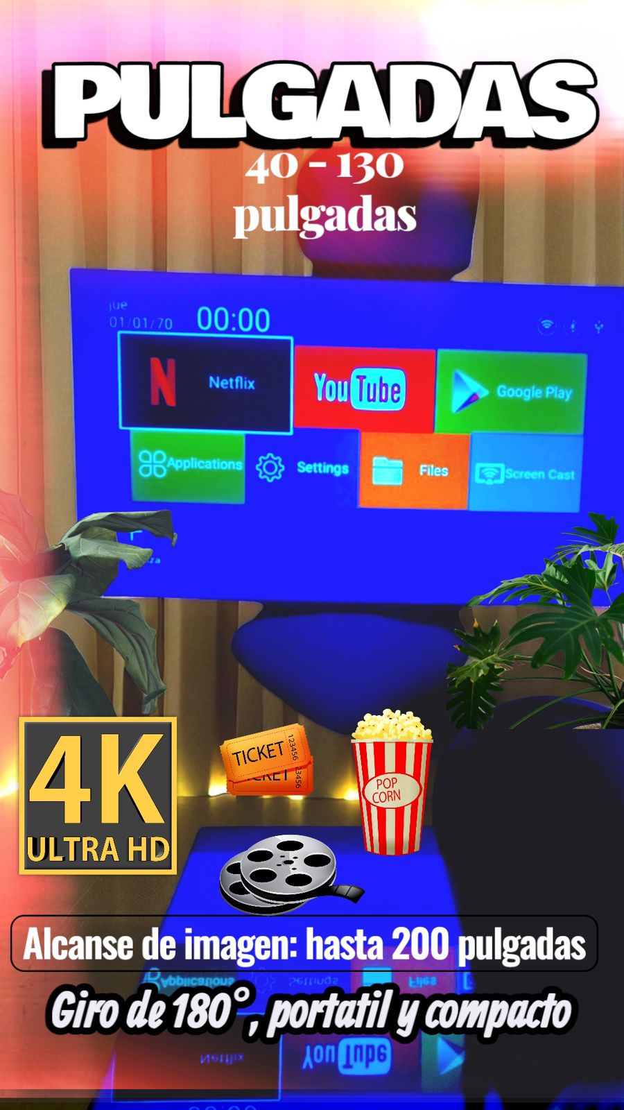 Proyector HY300, con ANDROID 12, USB, WI-FI, HDMI 1080P