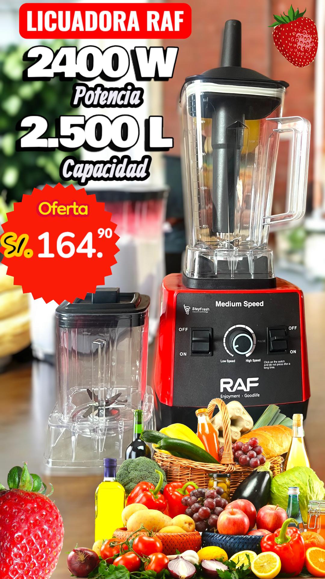 Licuadora marca RAF de 2 vasos 2400 WTS de potencia.