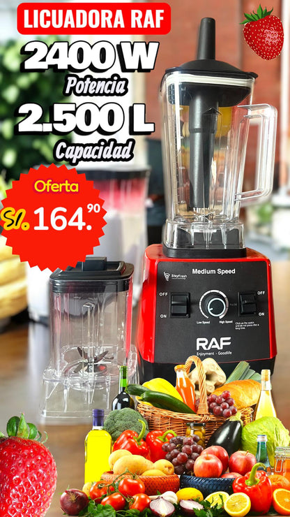 Licuadora marca RAF de 2 vasos 2400 WTS de potencia.
