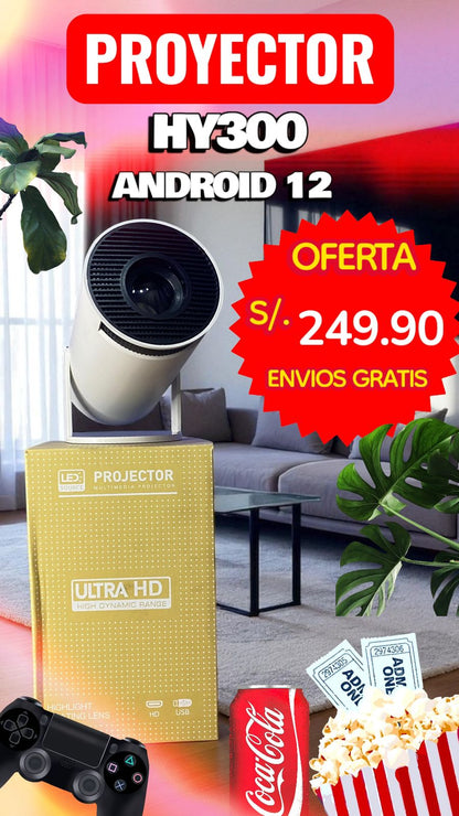 Proyector HY300, con ANDROID 12, USB, WI-FI, HDMI 1080P