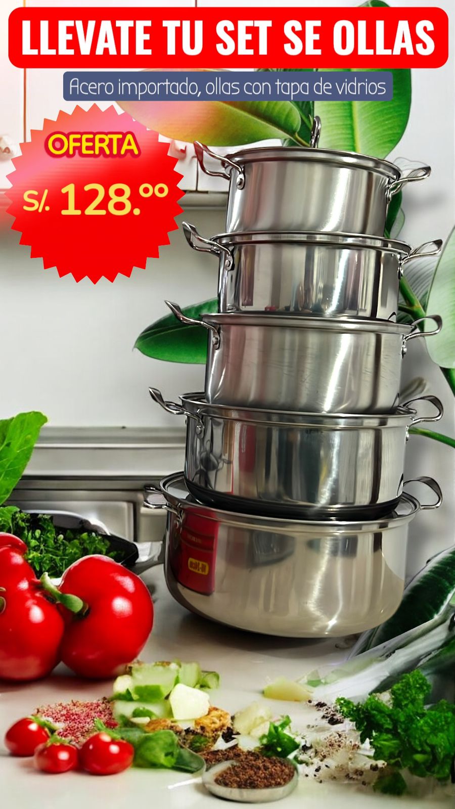 SET DE OLLAS CON TAPA - 5 PIEZAS