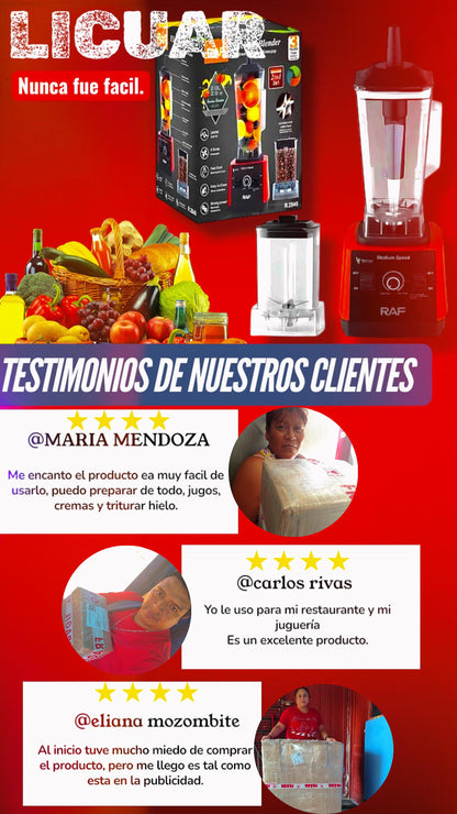 Licuadora marca RAF de 2 vasos 2400 WTS de potencia.