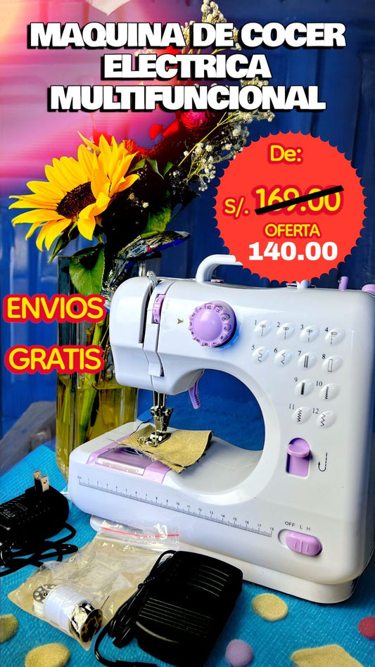 MÁQUINA COSER MULTIFUNCIONAL PORTÁTIL ELÉCTRICA 12 PUNTADAS