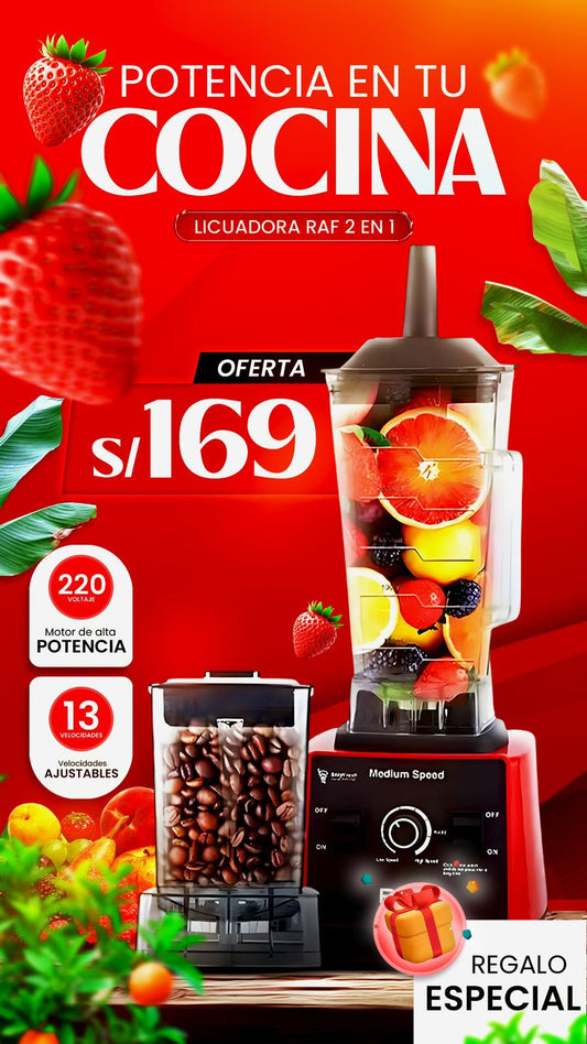 Licuadora marca RAF de 2 vasos 2400 WTS de potencia.